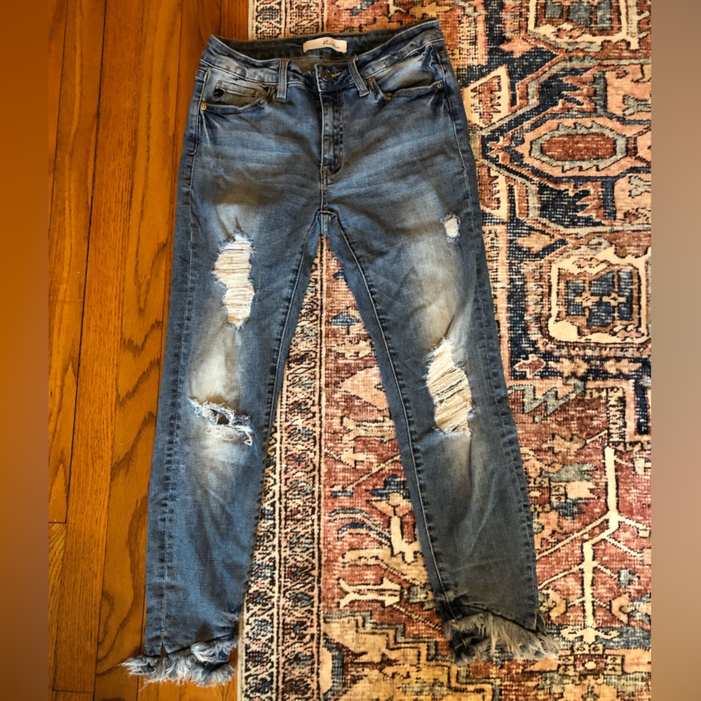 Kancan distressed jeans with fringe